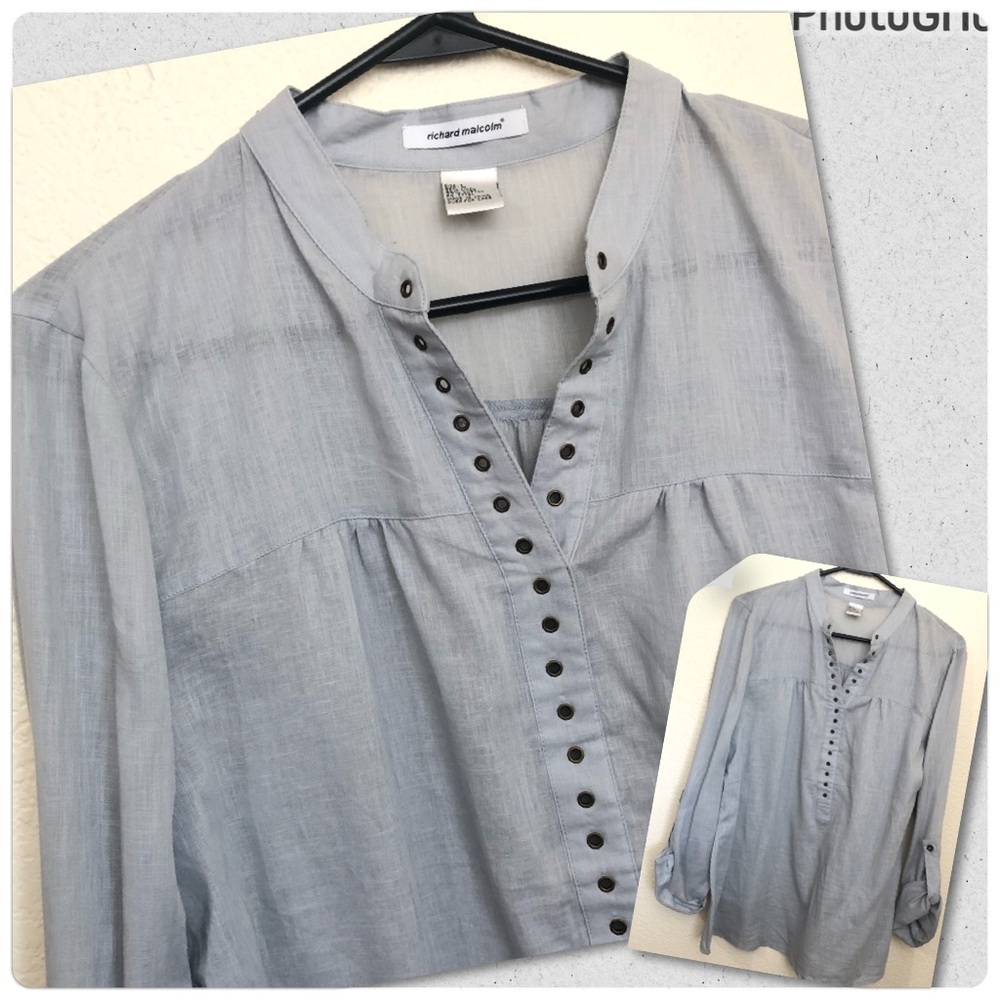 RICHARD MALCOLM Womens Large 55% Linen 45% Cotton Long Sleeve Blouse Top NWOT